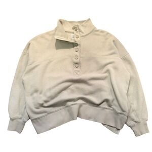 American Eagle Henley Sweatshirt Womens Small Sage Green Button Mock Neck Crop